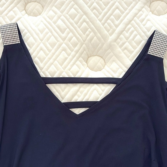 Plus size, formal, elegant, evening wear Navy dress with Crystal straps. Size 3X - Picture 7 of 14